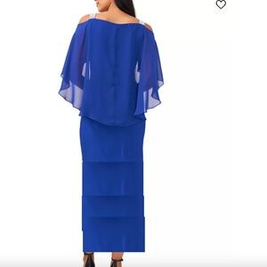 New Glamour Night Elegant Blue V Neck Maxi Off-Shoulder Dress 8